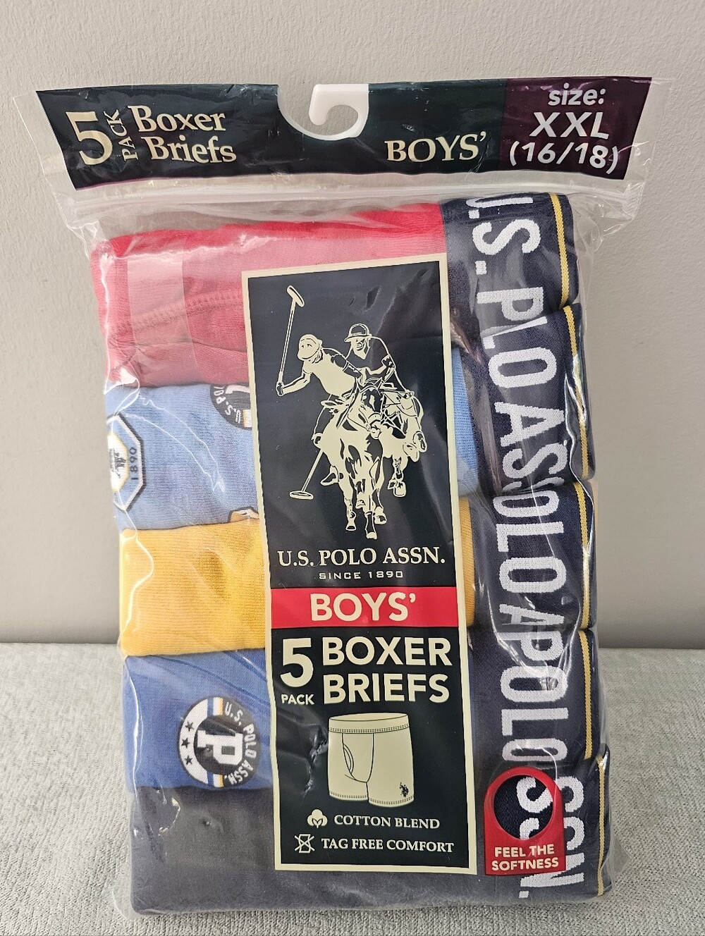 New US POLO ASSN. Big Boys Underwear Boxer Briefs 5 Pack 2XL